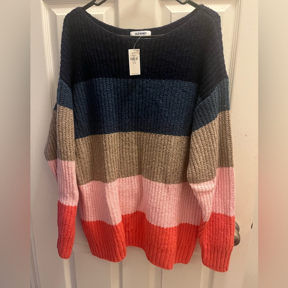 Old Navy Slouchy Cozy Striped Boat Neck Sweater